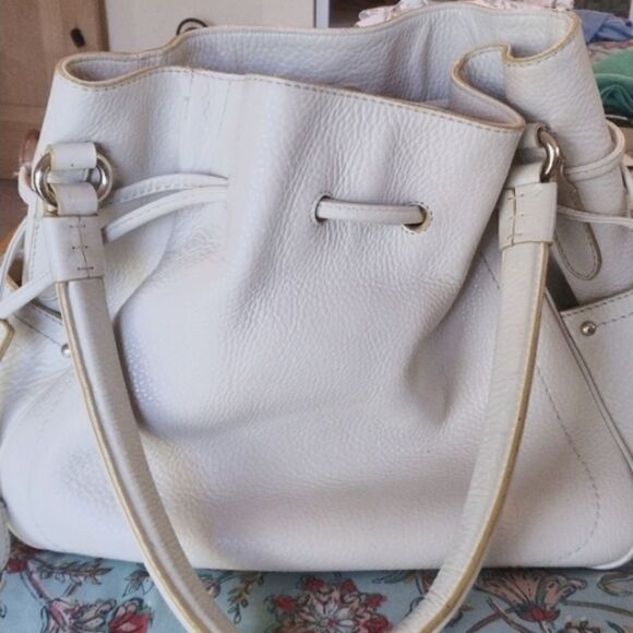Cole Haan Leather Ivory White Drawstring Hobo Bag - Picture 14 of 16